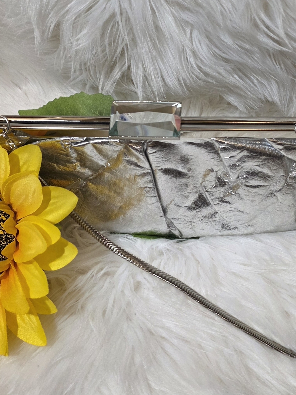 Aldo Silver Metallic Crystal-Accent Clutch